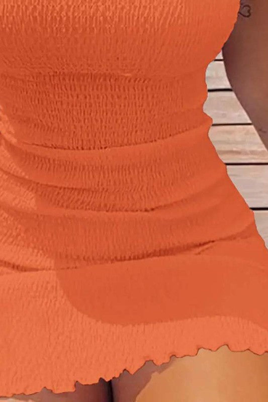 Shirred Frill Hem Tied Detail Bodycon Dress