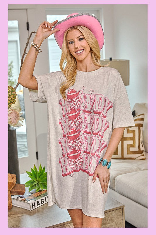 Western Howdy Hat Graphic Relaxed Shirt Dress Top