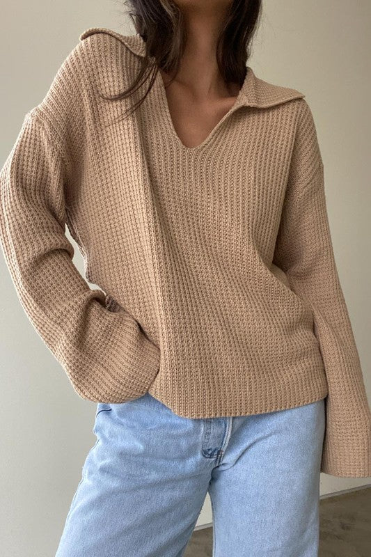 Collared Waffle Knit Top