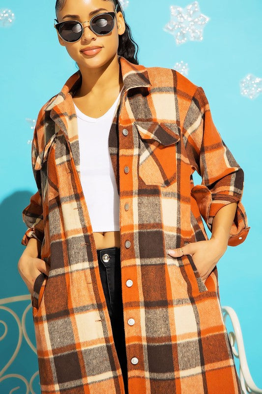 Full Body Plaid Button Down Flannel Shirt Jacket