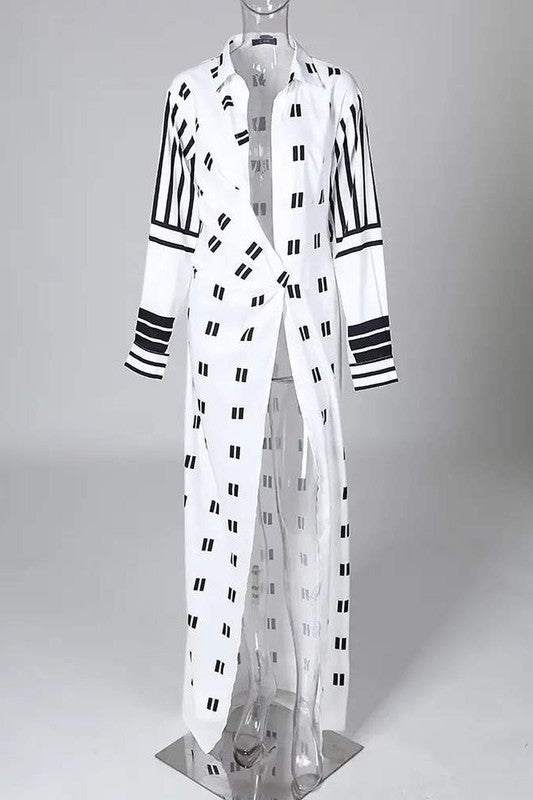 Allover Print Twisted Design Slit Shirt Dress