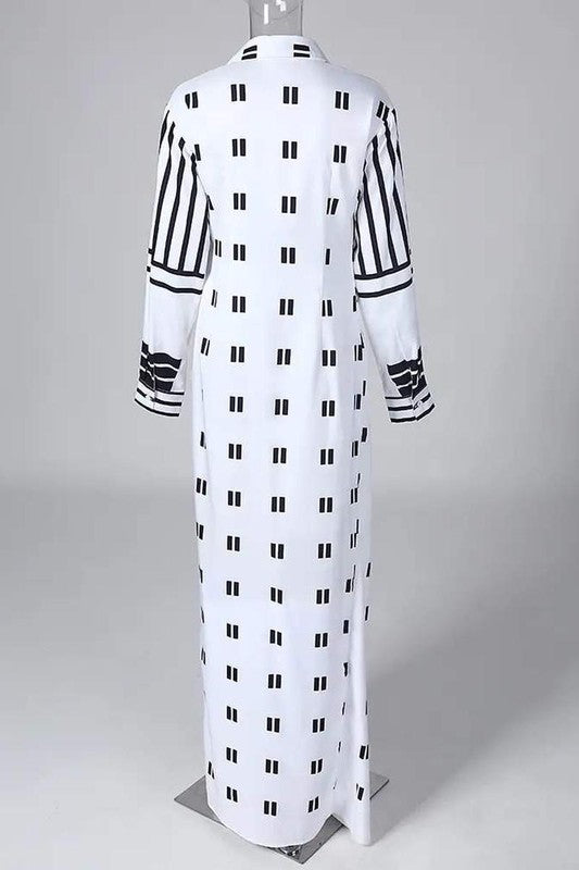 Allover Print Twisted Design Slit Shirt Dress