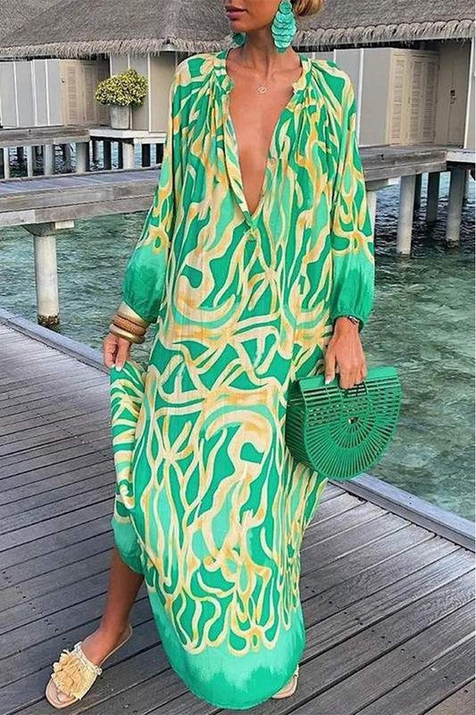 Graphic Long Sleeve Maxi Dress