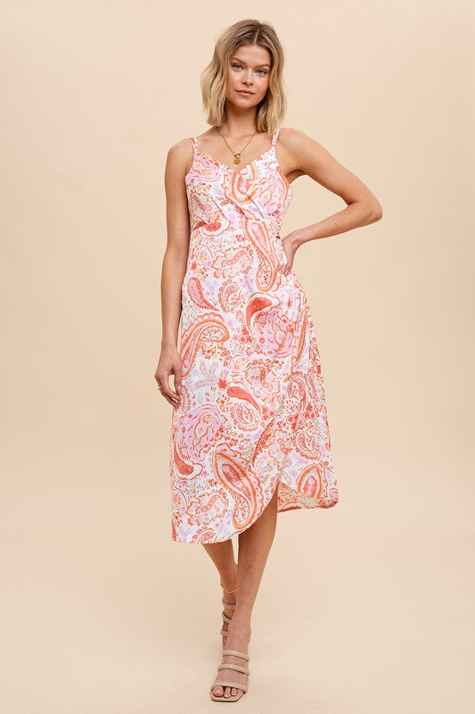 V Neck Draped Satin Midi Dress