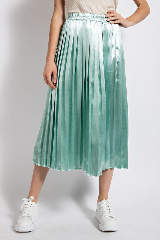 Metallic Accordion Pleated Midi Skirt