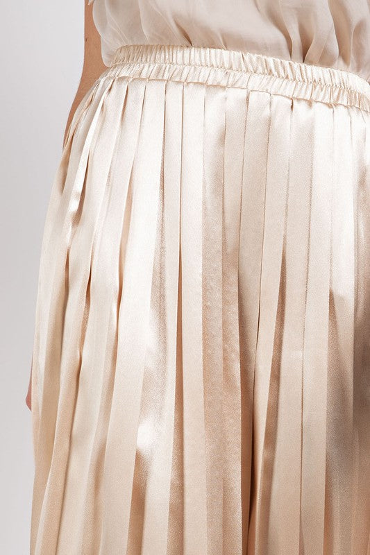 Metallic Accordion Pleated Midi Skirt