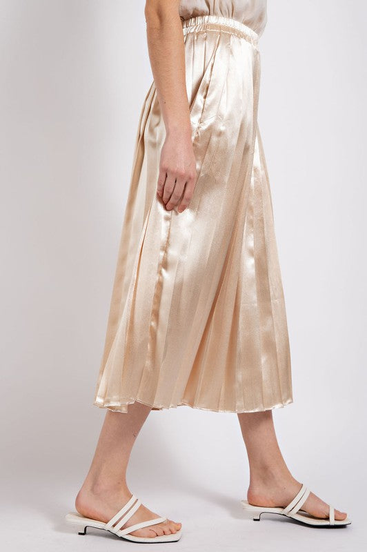 Metallic Accordion Pleated Midi Skirt