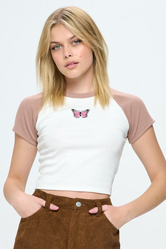 Floral/Butterfly Embroidered Knit Top