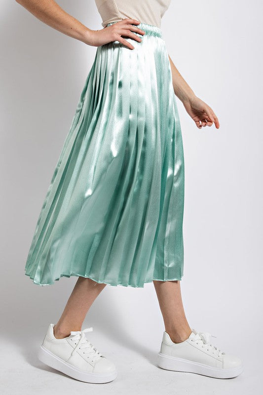 Metallic Pleated Midi Skirt