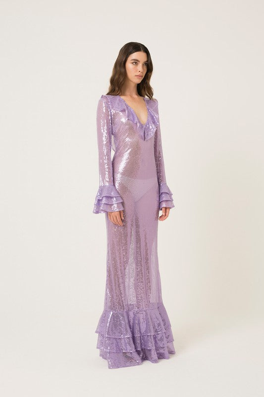 Lynn High Shine Semi Sheer Sequin Maxi Dress