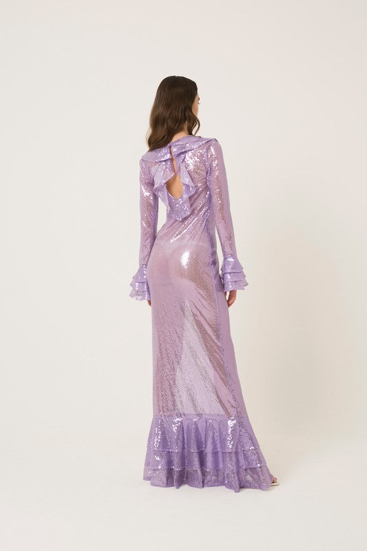 Lynn High Shine Semi Sheer Sequin Maxi Dress
