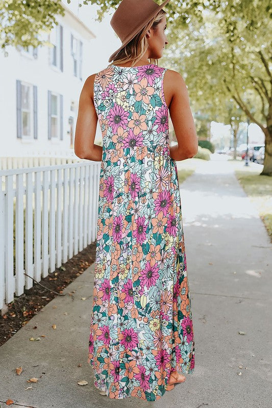 Vfloral Print High Waist Sleeveless Maxi Dress