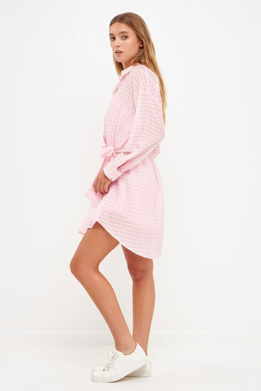 Striped Belted Tunic Shirt Dress