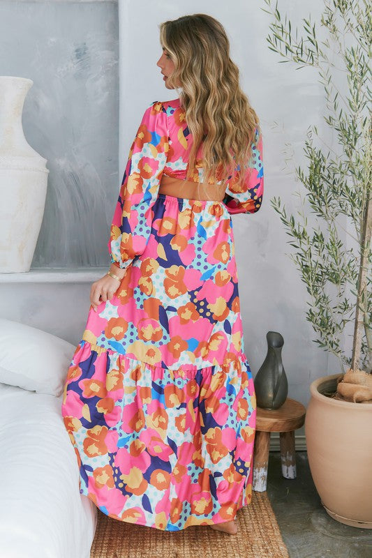 O Ring Cut0Ut Waist Printed Maxi Dress