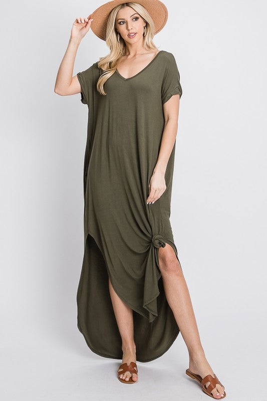 A Contemporary Solid Stretch Jersey Maxi Dress