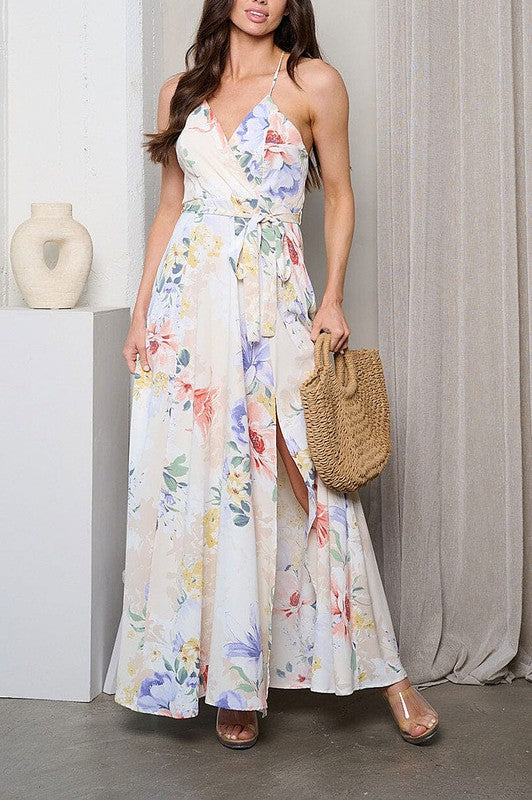 Sleeveless V-Neck Floral Print Maxi Dress