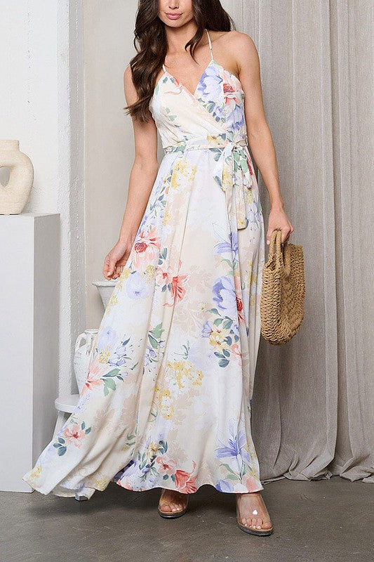 Sleeveless V-Neck Floral Print Maxi Dress