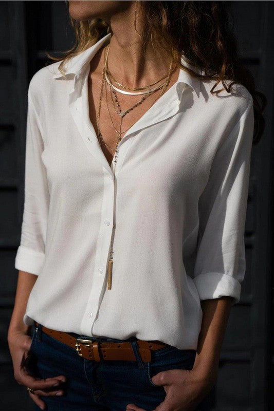 Women Elegant Long Sleeve Solid Tops Blouse