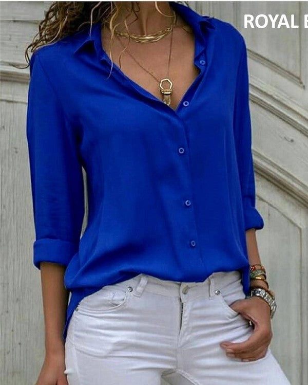 Women Elegant Long Sleeve Solid Tops Blouse