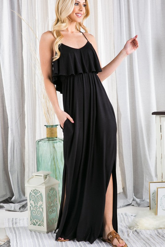 Solid Maxi Dress With Ruffled