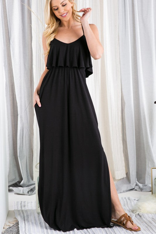 Solid Maxi Dress With Ruffled