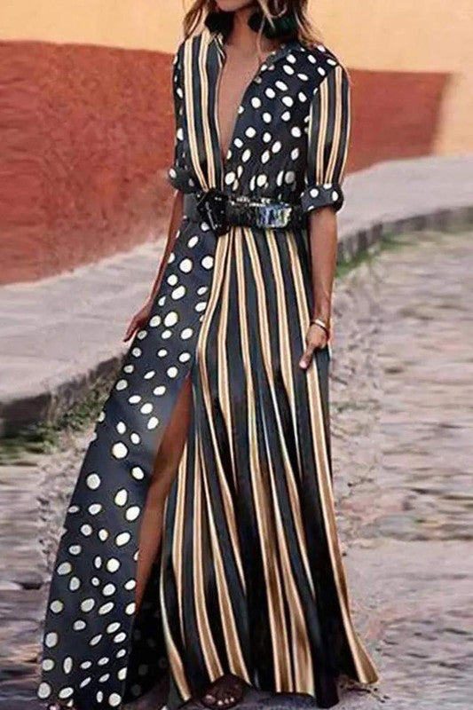 Maxi Dresspolka Dot Striped Print Slit Maxi Dress