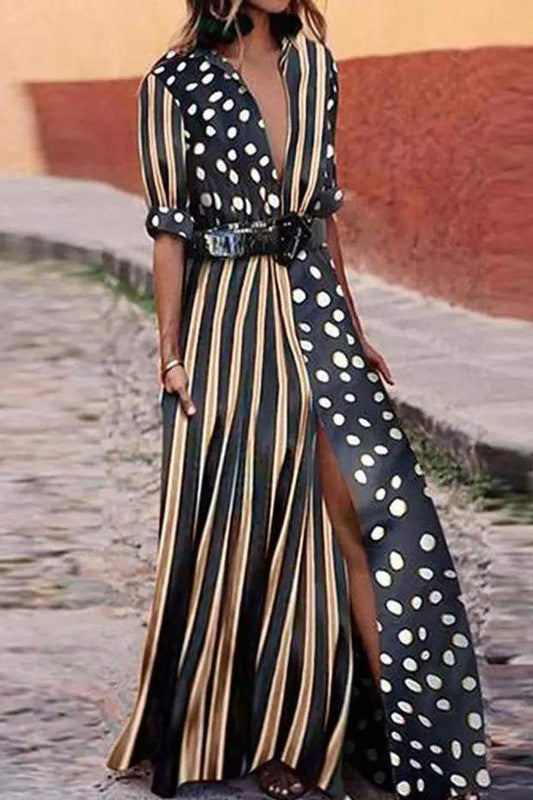 Maxi Dresspolka Dot Striped Print Slit Maxi Dress