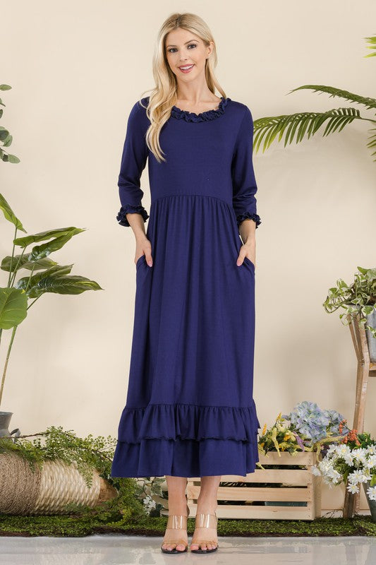 Plus Mid-Dress With Ruffle Sleeves And Hemline