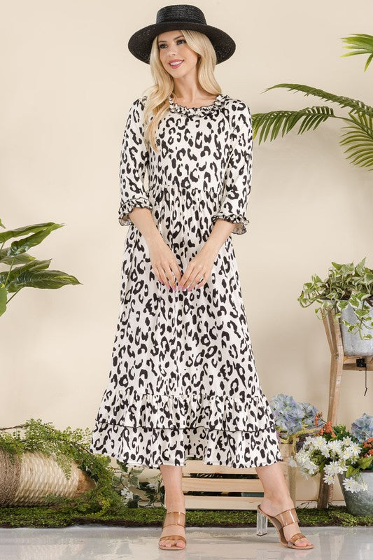 Animal Print Midi-Dress With Ruffle Detail