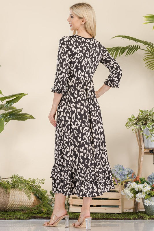 Animal Print Midi-Dress With Ruffle Detail