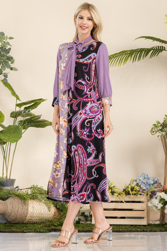 Paisley And Floral Contrast Tent Midi Dress