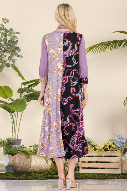 Paisley And Floral Contrast Tent Midi Dress