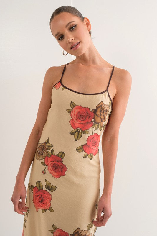 Asymmetrical Rose Print Dress