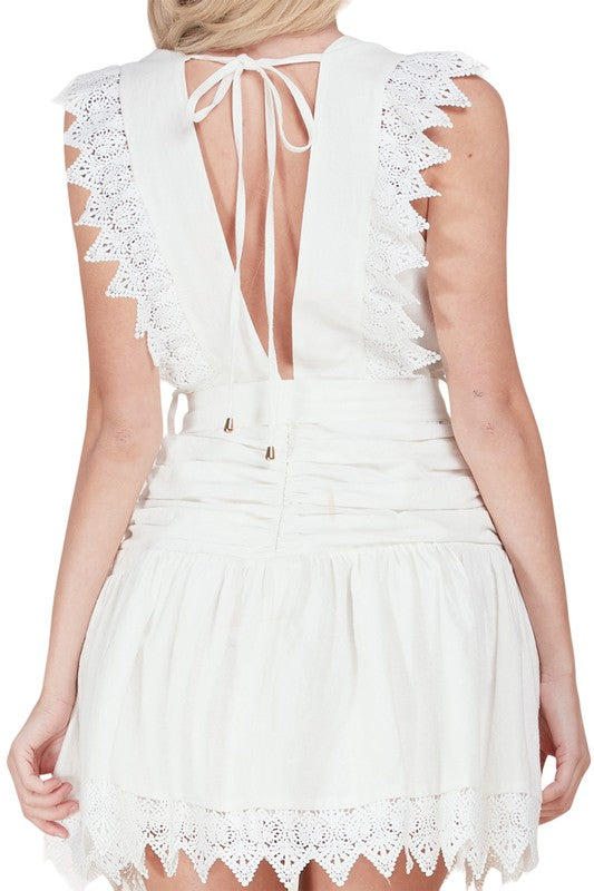 White Sexy And Sweet Crocheted Lace Mini Dress