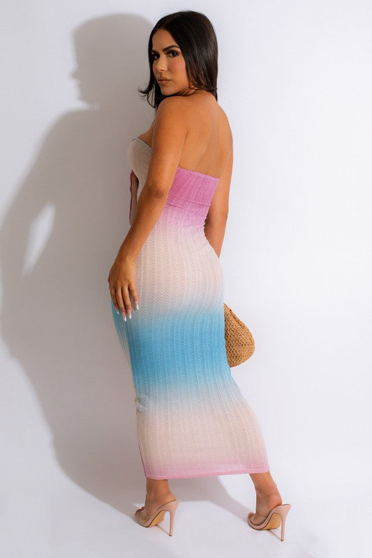 Front Tied Tube Ombre Maxi Dress