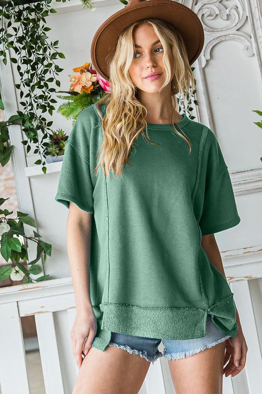 Plus Size Solid Short Sleeve Relaxed Fit Top
