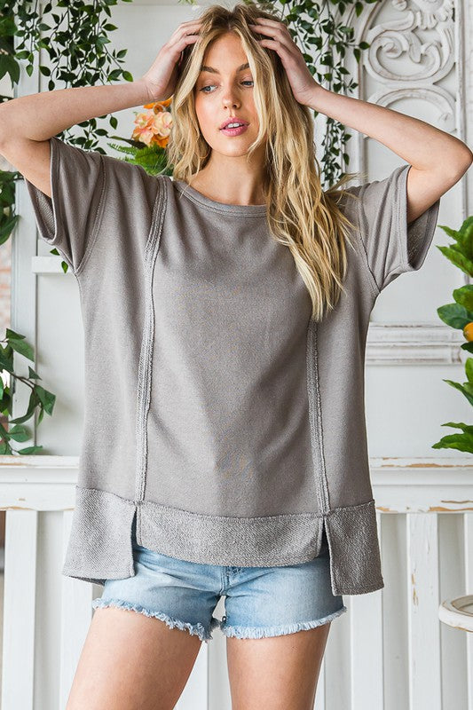 Plus Size Solid Short Sleeve Relaxed Fit Top