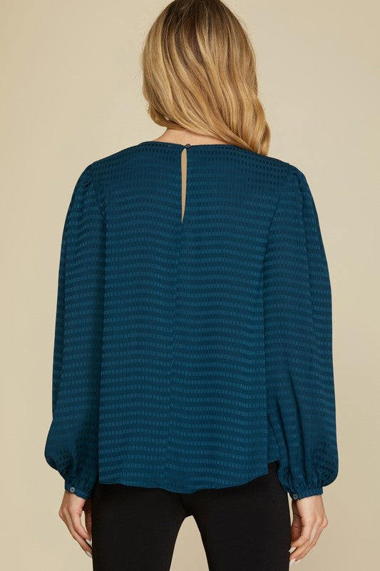 Long Puff Sleeve Textured Woven Top