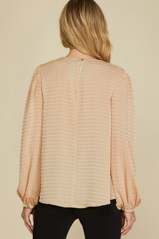 Long Puff Sleeve Textured Woven Top