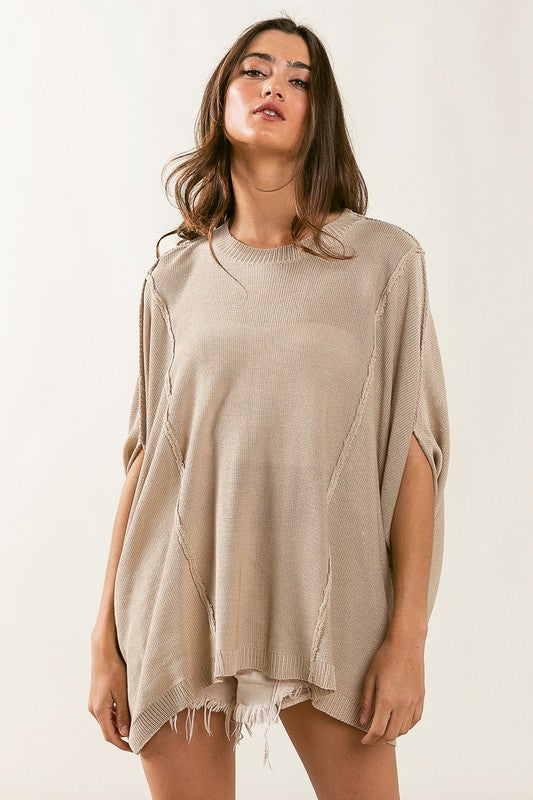 Dolman Sleeve Rib Textured Sweater