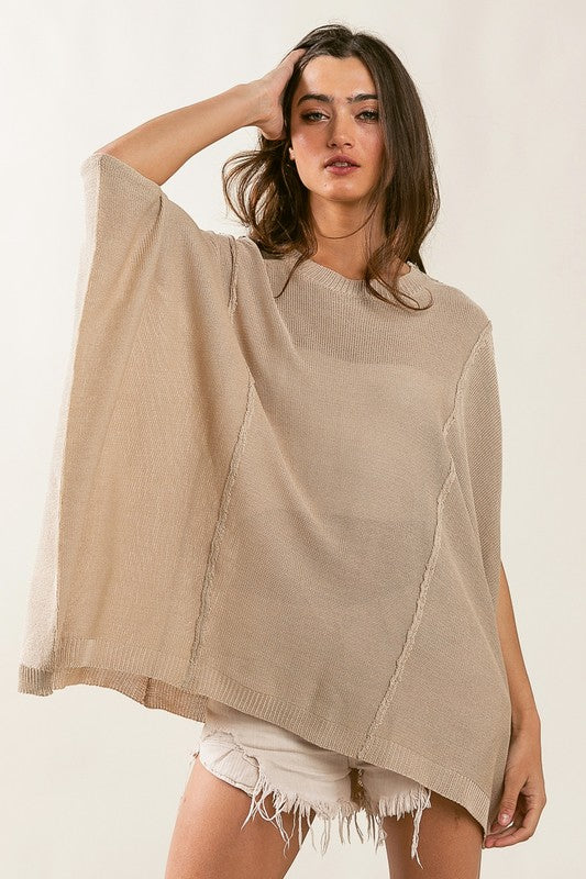 Dolman Sleeve Rib Textured Sweater