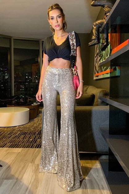 Sequins Flared Leg Pants - Preorder