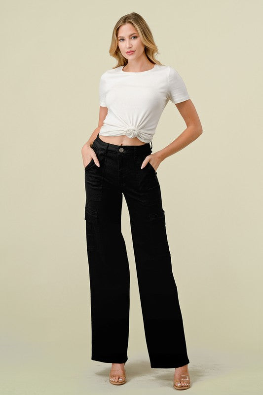 High Waisted Super-Stretch Colored Cargo Jeans