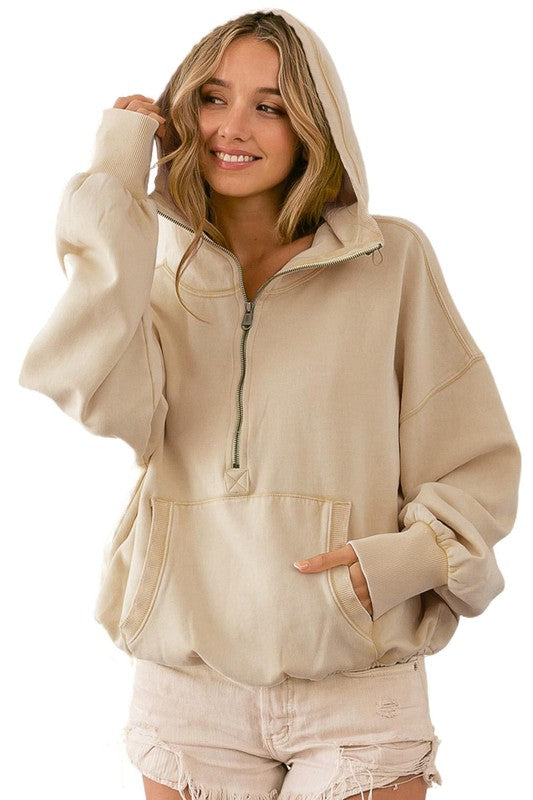 Half Zip Pullover Hoodie With Kangaroo Pocket
