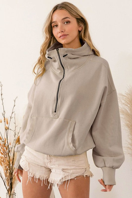 Half Zip Pullover Hoodie With Kangaroo Pocket