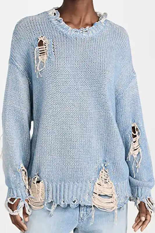 Long-Sleeved Distressed Sweater