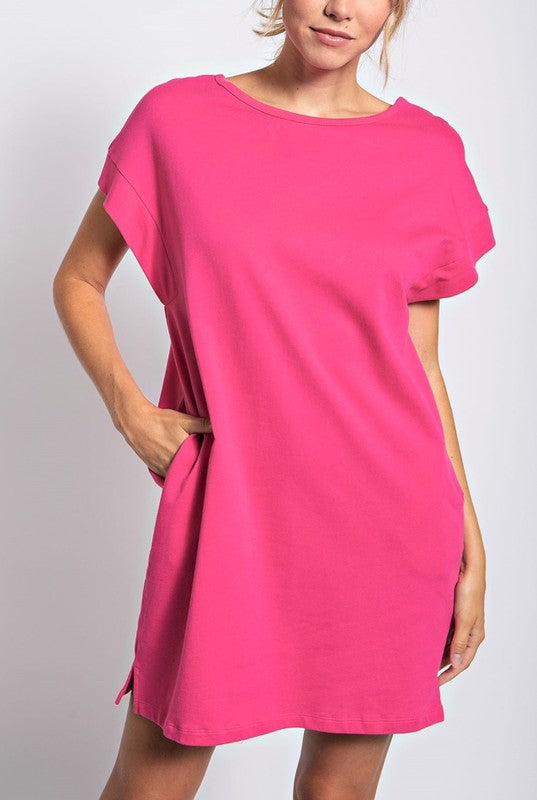 Solid Cotton T Shirt Mini Shift Dress