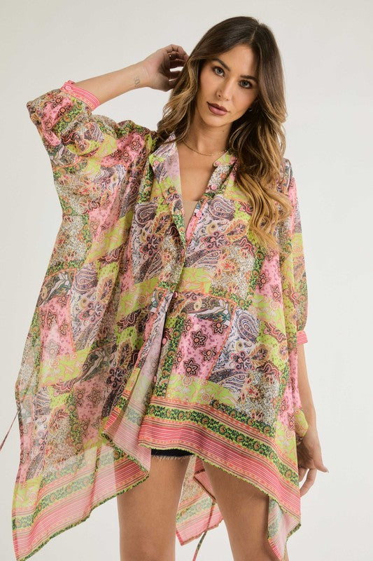 Mid Length Sleeve Button Up Top