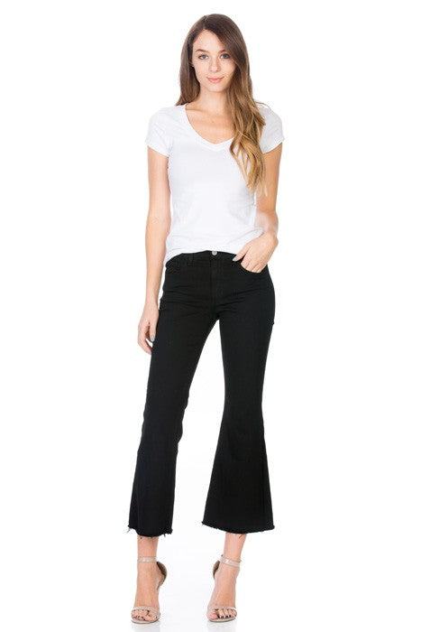 Mid Rise Crop Culotte Denim Flared Jeans
