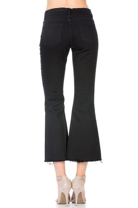 Mid Rise Crop Culotte Denim Flared Jeans